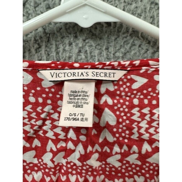 Victorias Secret Robe Womens OS Red White Waist Tie Heart Print Kimono - Picture 2 of 8